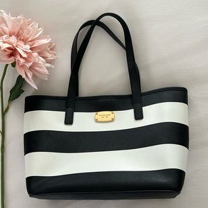Michael Kors Jet Set Travel Tote Black and White Striped Design Small